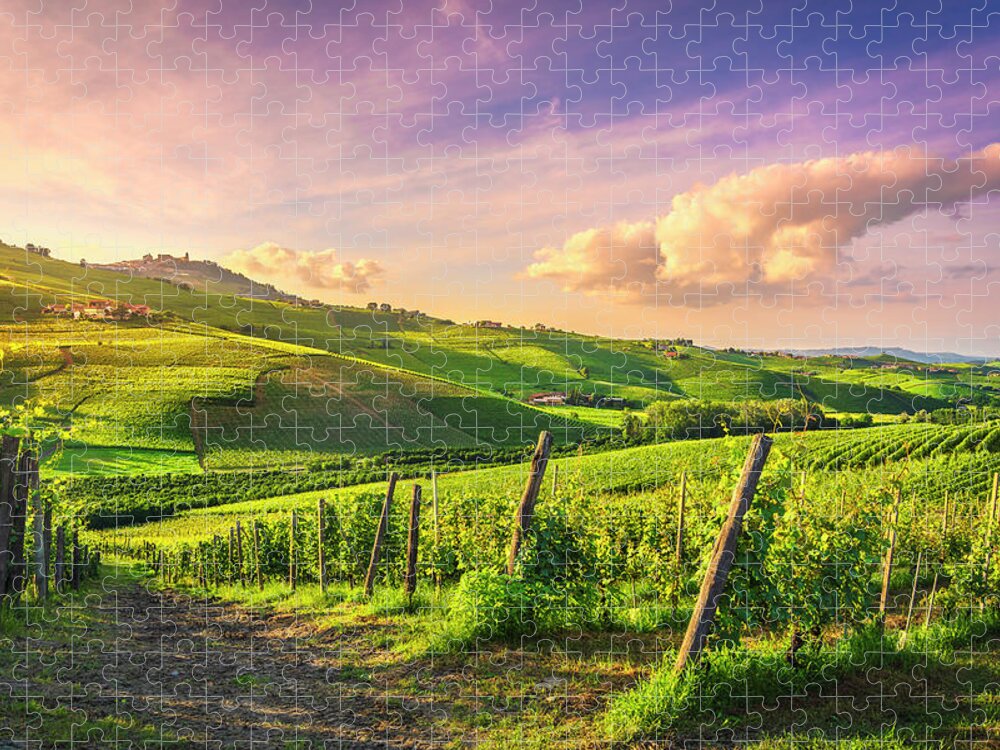 Vineyards Jigsaw Puzzle featuring the photograph Langhe vineyards view, Barolo and La Morra, Piedmont, Italy Euro by Stefano Orazzini