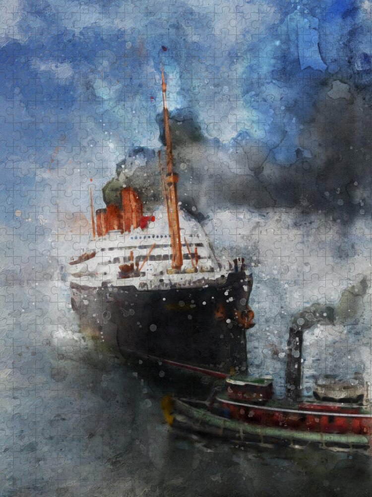 Steamer Jigsaw Puzzle featuring the digital art R.M.S. Berengaria by Geir Rosset