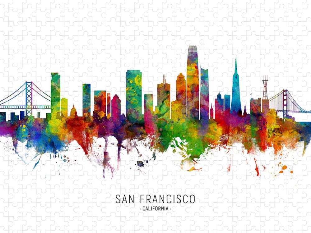 San Francisco Jigsaw Puzzle featuring the digital art San Francisco California Skyline #3 by Michael Tompsett