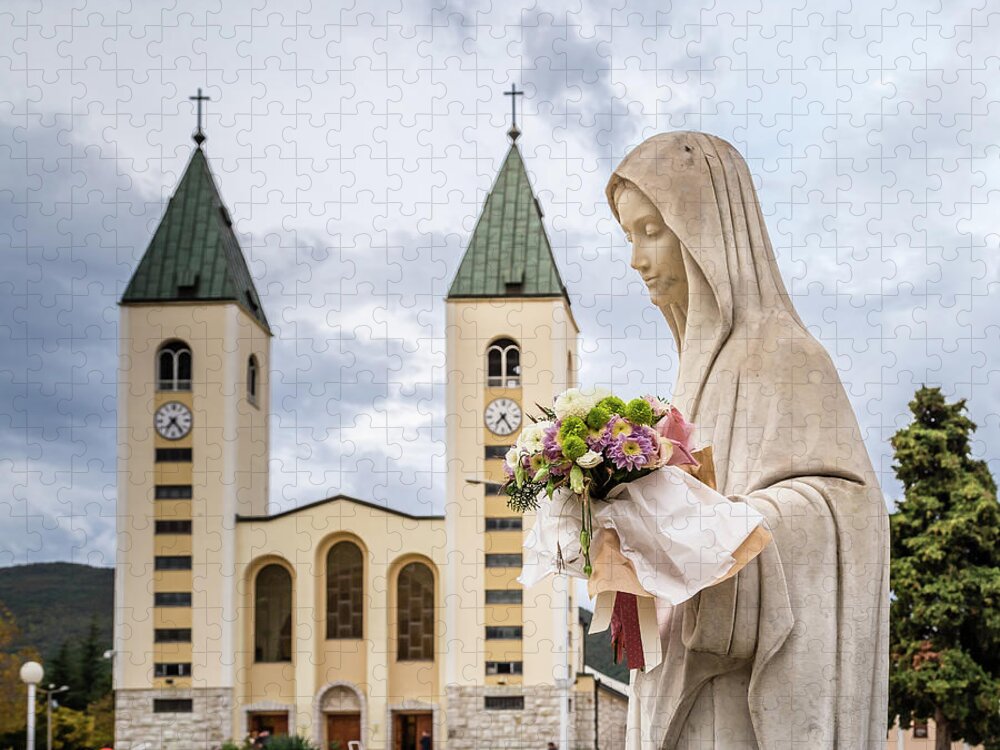 Blessd Jigsaw Puzzle featuring the photograph statue of The Blessed Virgin Mary #3 by Vivida Photo PC