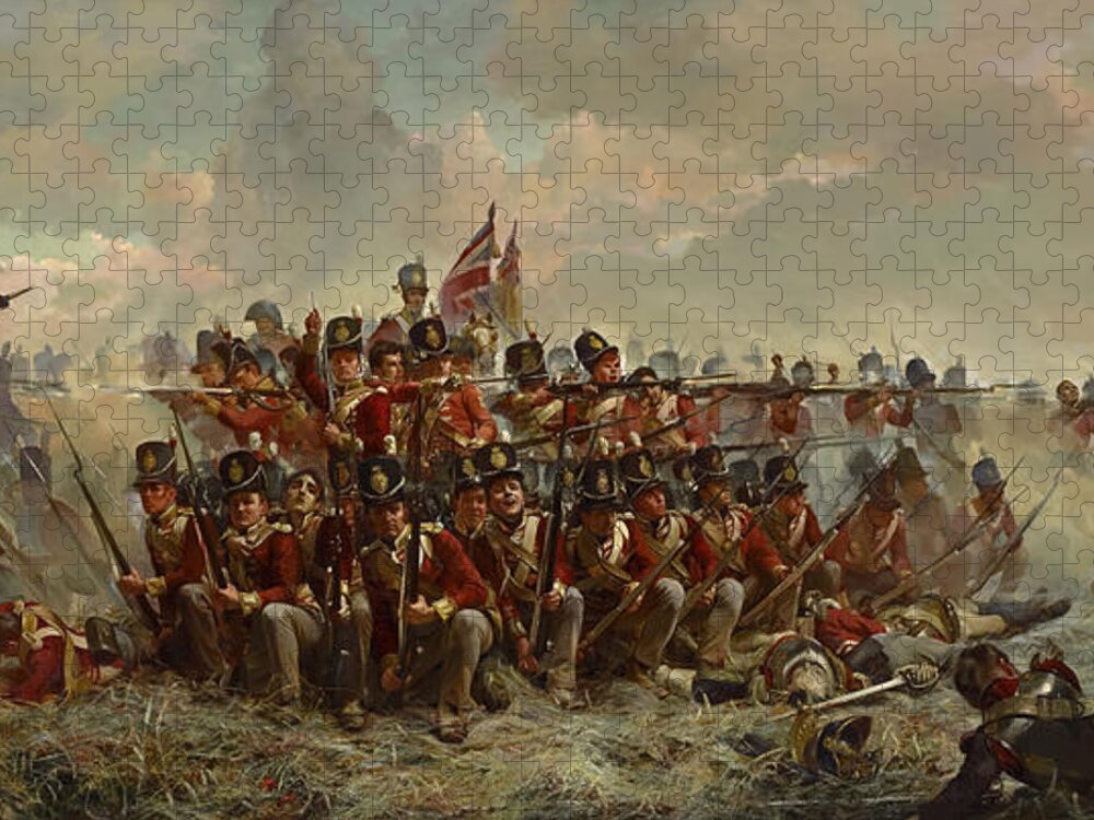 Elizabeth Thompson Jigsaw Puzzle featuring the painting The 28th Regiment at Quatre Bras #3 by Elizabeth Thompson