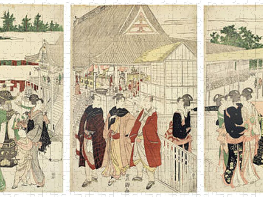 Utagawa Toyokuni (1769-1825) And Utagawa Toyohiro (1773-1828) Horinouchi Myohoji Eho Meiri No Zu (new Year’s Pilgrimage To Myohoji Temple In Horinouchi) Jigsaw Puzzle featuring the painting Utagawa Toyokuni #3 by Artistic Rifki