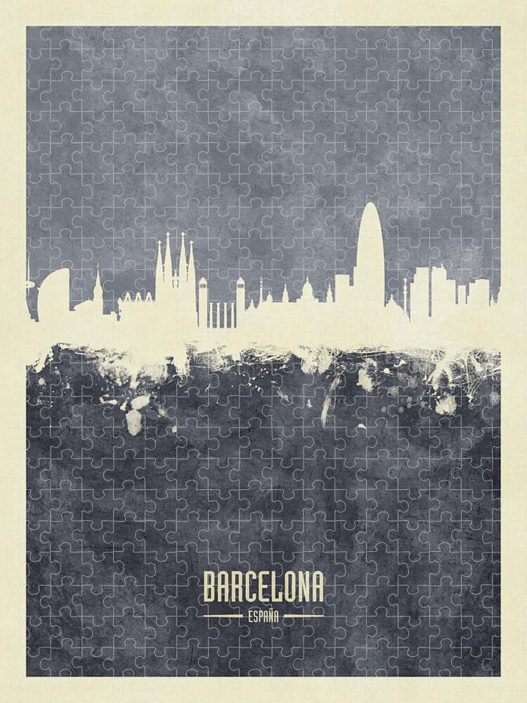 Barcelona Jigsaw Puzzle featuring the digital art Barcelona Spain Skyline #30 by Michael Tompsett