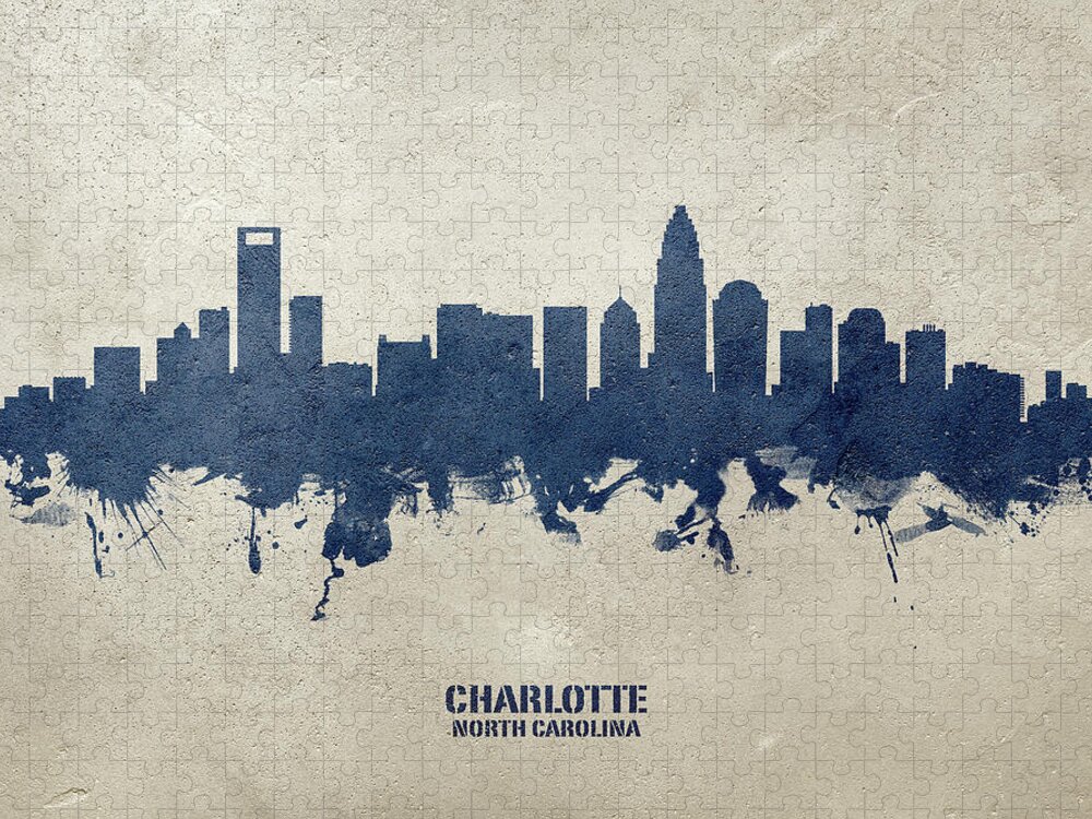 Charlotte Jigsaw Puzzle featuring the digital art Charlotte North Carolina Skyline #30 by Michael Tompsett