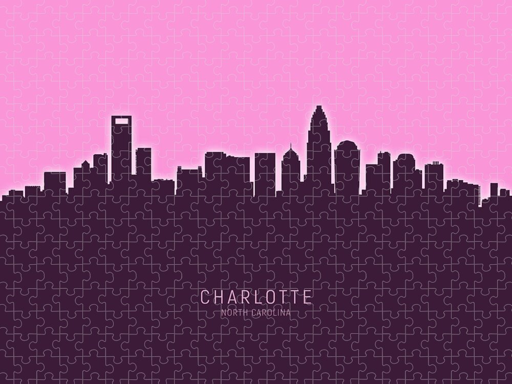 Charlotte Jigsaw Puzzle featuring the digital art Charlotte North Carolina Skyline #31 by Michael Tompsett