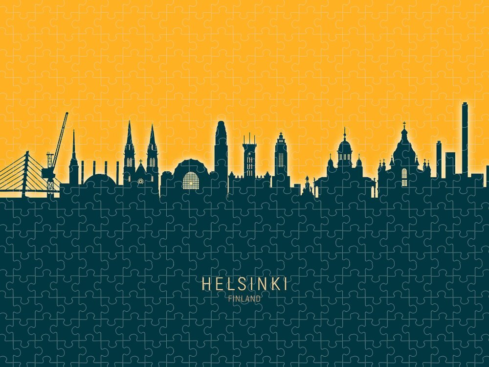 Helsinki Jigsaw Puzzle featuring the digital art Helsinki Finland Skyline #31 by Michael Tompsett