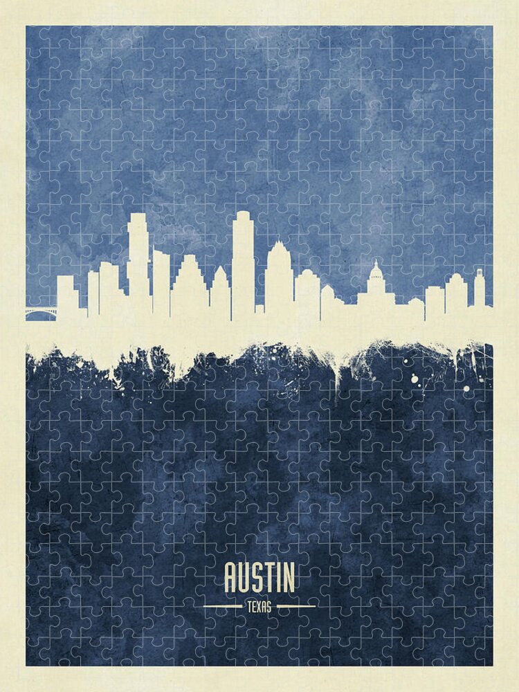 Austin Jigsaw Puzzle featuring the digital art Austin Texas Skyline #32 by Michael Tompsett