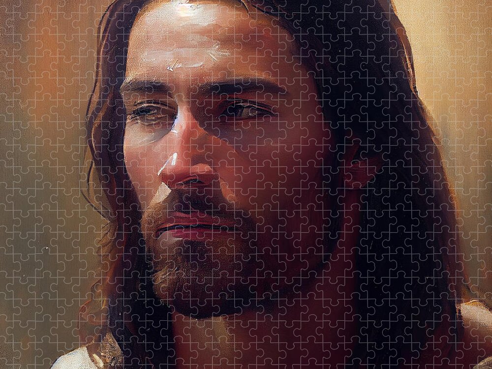 Jesus Jigsaw Puzzle featuring the mixed media Jesus Christ Portrait #32 by Stephen Smith Galleries