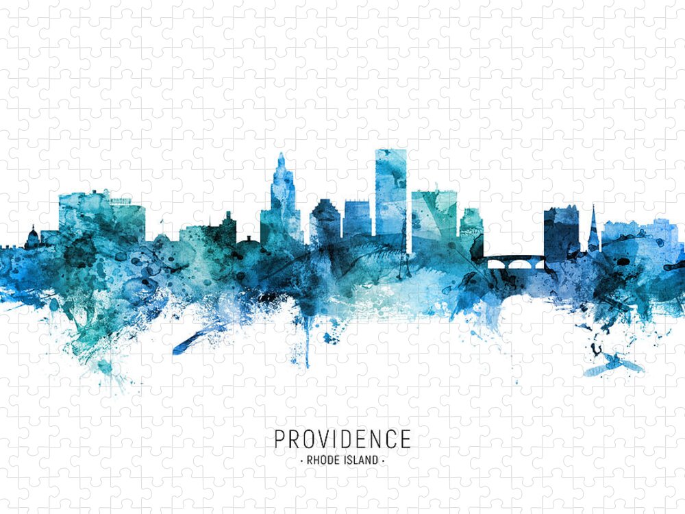 Providence Jigsaw Puzzle featuring the digital art Providence Rhode Island Skyline #32 by Michael Tompsett