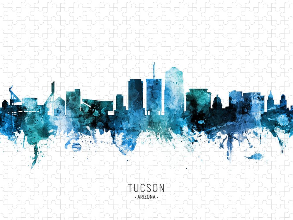 Tucson Jigsaw Puzzle featuring the digital art Tucson Arizona Skyline #32 by Michael Tompsett