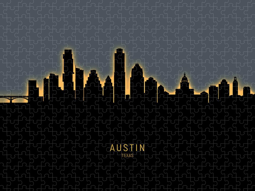 Austin Jigsaw Puzzle featuring the digital art Austin Texas Skyline #33 by Michael Tompsett