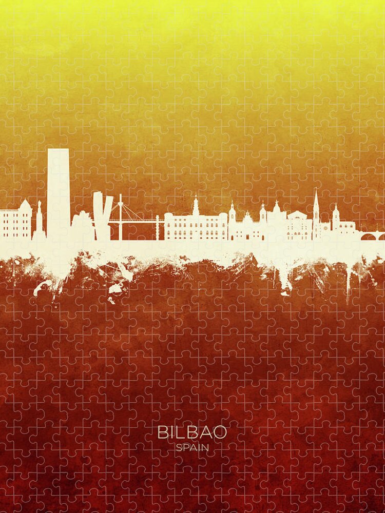 Bilbao Jigsaw Puzzle featuring the digital art Bilbao Spain Skyline #33 by Michael Tompsett