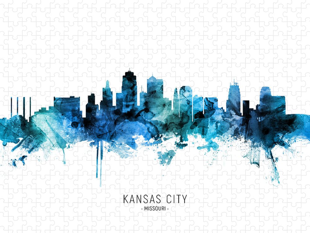 Kansas City Jigsaw Puzzle featuring the digital art Kansas City Missouri Skyline #34 by Michael Tompsett