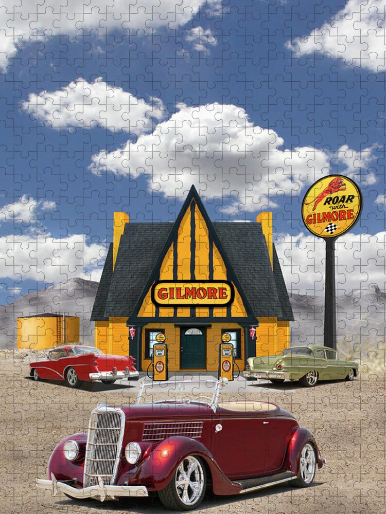 Ford Roadster Jigsaw Puzzle featuring the photograph 35 Ford Roadster at the Gilmore Station by Mike McGlothlen