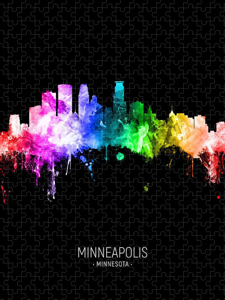 Minneapolis Jigsaw Puzzle featuring the digital art Minneapolis Minnesota Skyline #35 by Michael Tompsett