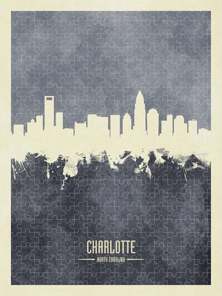 Charlotte Jigsaw Puzzle featuring the digital art Charlotte North Carolina Skyline #36 by Michael Tompsett