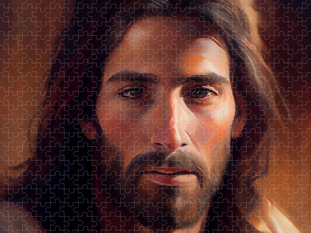 Jesus Jigsaw Puzzle featuring the mixed media Jesus Christ Portrait #36 by Stephen Smith Galleries