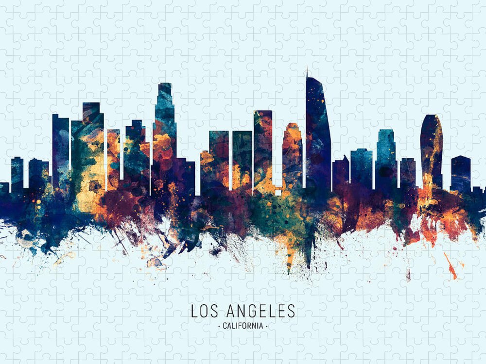 Los Angeles Jigsaw Puzzle featuring the digital art Los Angeles California Skyline #36 by Michael Tompsett