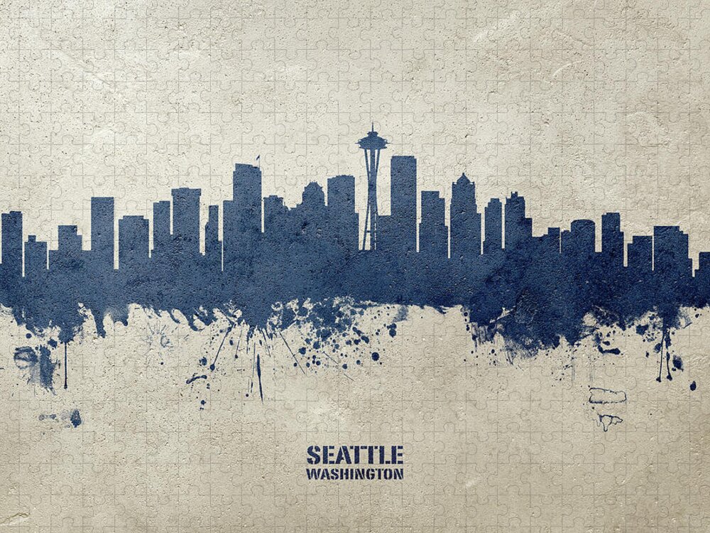 Seattle Jigsaw Puzzle featuring the digital art Seattle Washington Skyline #37 by Michael Tompsett