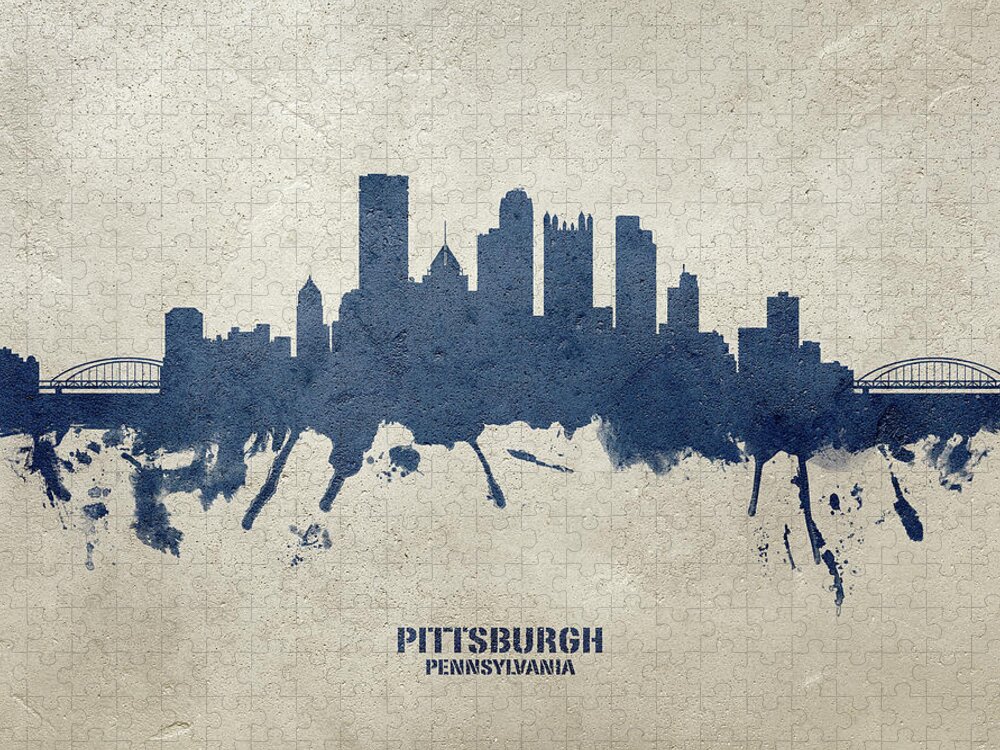 Pittsburgh Jigsaw Puzzle featuring the digital art Pittsburgh Pennsylvania Skyline #38 by Michael Tompsett