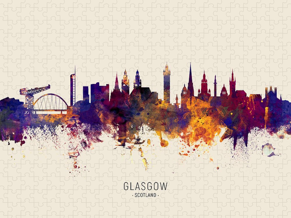 Glasgow Jigsaw Puzzle featuring the digital art Glasgow Scotland Skyline #39 by Michael Tompsett