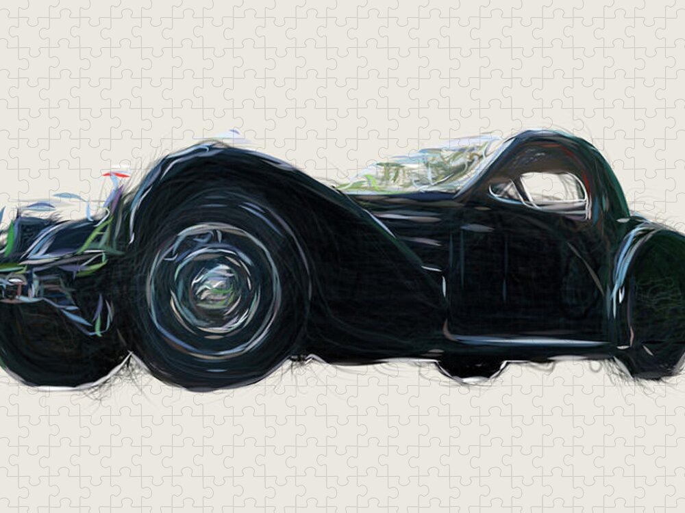 Bugatti Jigsaw Puzzle featuring the digital art Bugatti Type 57S Coupe Drawing #4 by CarsToon Concept