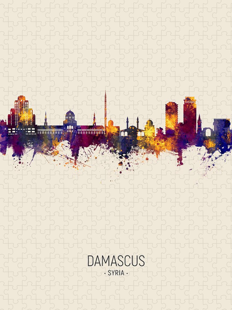 Damascus Jigsaw Puzzle featuring the digital art Damascus Syria Skyline #4 by Michael Tompsett