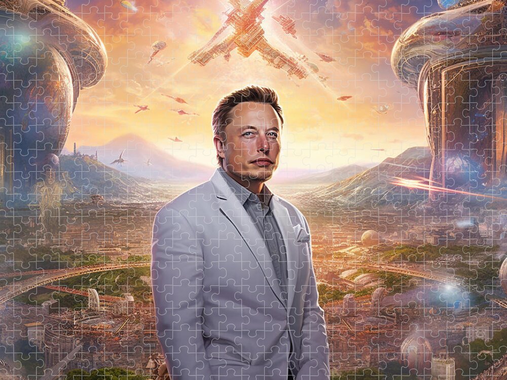 Elon Musk Euphoric Utopia Cover Art Realistic Art Jigsaw Puzzle featuring the painting elon musk euphoric utopia cover art realistic  by Asar Studios #4 by Celestial Images