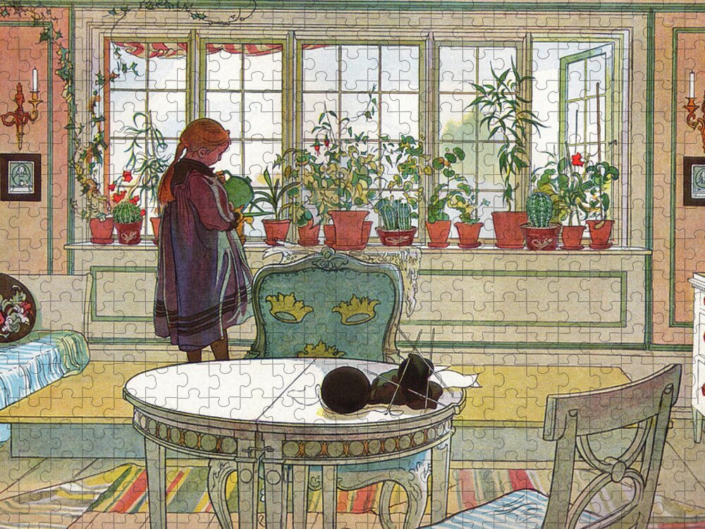 Flowers Jigsaw Puzzle featuring the painting Flowers on the Windowsill by Carl Larsson