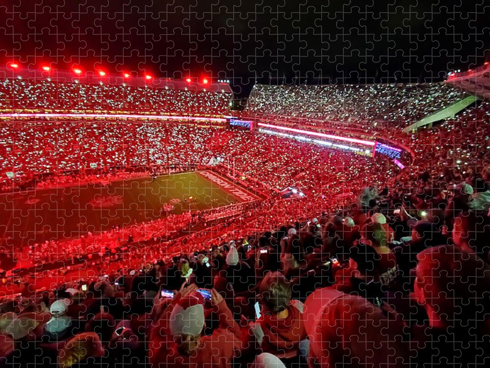 Gameday Jigsaw Puzzle featuring the photograph Night Panorama Bryant-Denny Stadium by Kenny Glover