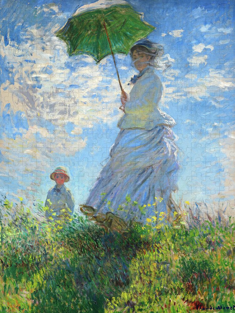 Woman With A Parasol Jigsaw Puzzle featuring the painting Woman with a Parasol - Madame Monet and Her Son #4 by Claude Monet