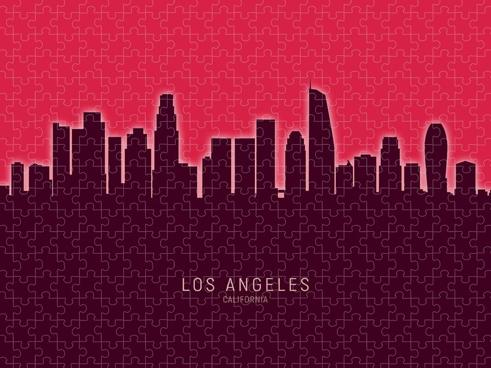 Los Angeles Jigsaw Puzzle featuring the digital art Los Angeles California Skyline #47 by Michael Tompsett