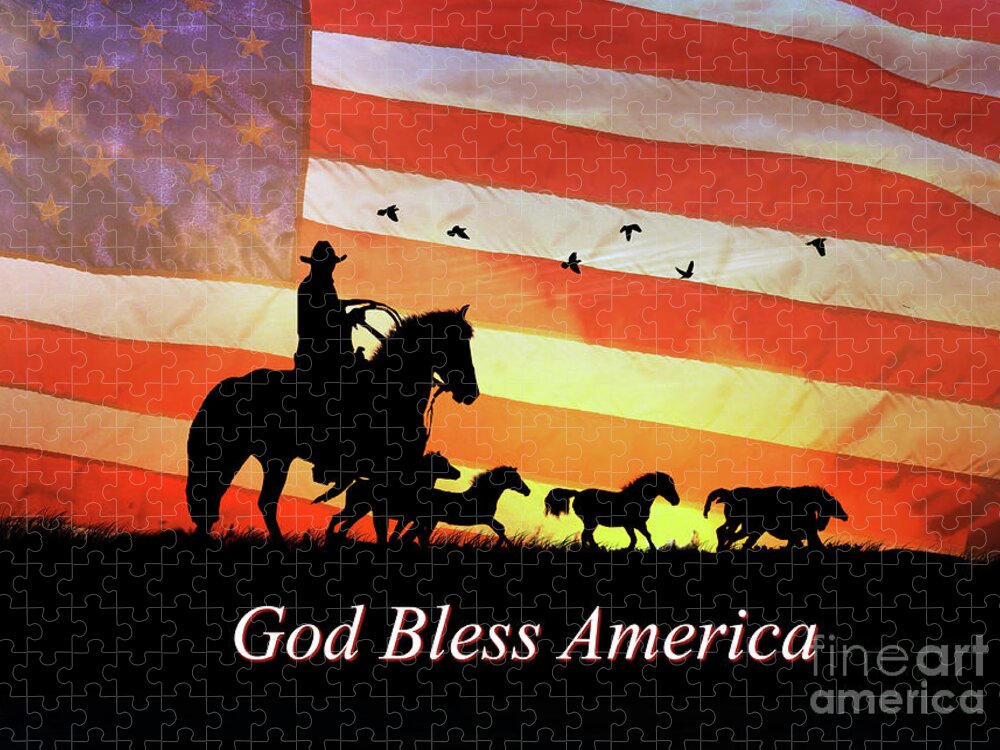 4th Of July Jigsaw Puzzle featuring the photograph 4th of July Country Western Cowboy God Bless America by Stephanie Laird
