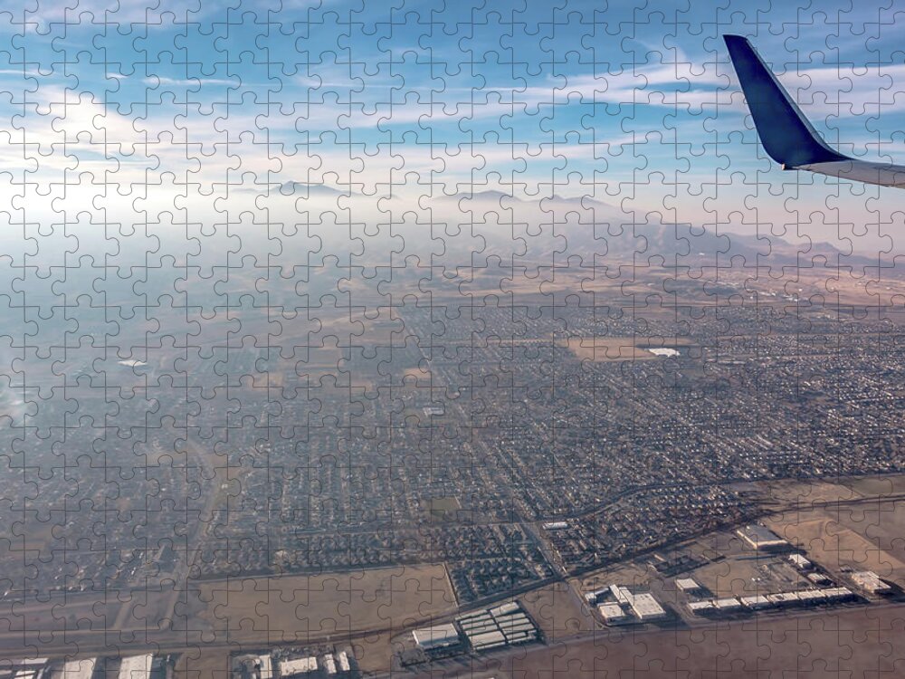 Dam Jigsaw Puzzle featuring the photograph Aerial view from airplane over reno nevada #5 by Alex Grichenko