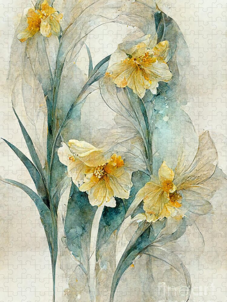 Series Jigsaw Puzzle featuring the digital art Daffodils #5 by Sabantha