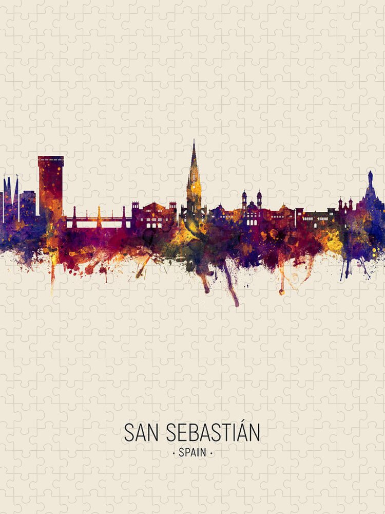 San Sebastián Jigsaw Puzzle featuring the digital art San Sebastian Spain Skyline #5 by Michael Tompsett