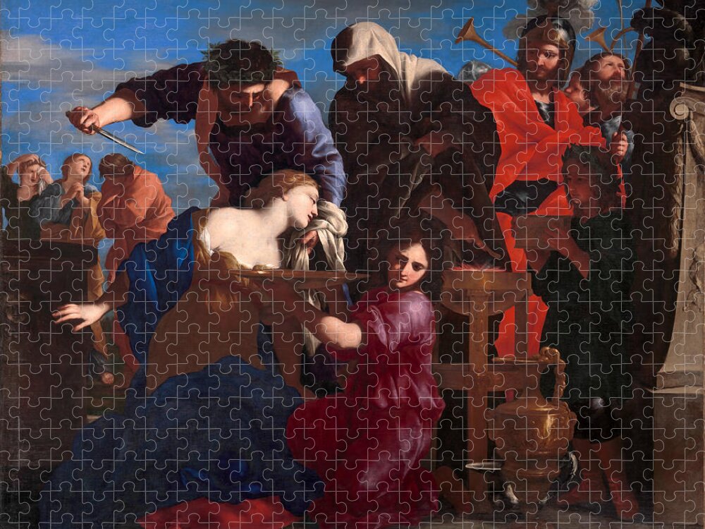 Giovanni Francesco Romanelli Jigsaw Puzzle featuring the painting The Sacrifice of Polyxena #6 by Giovanni Francesco Romanelli