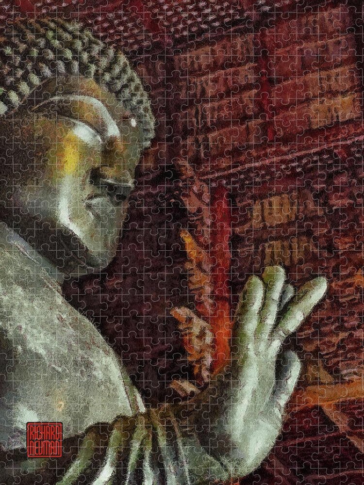 Abstract Jigsaw Puzzle featuring the mixed media 508 Impressive Buddha, Interior Architectural Detail, Todaiji Temple, Nara, Japan by Richard Neuman Architectural Gifts