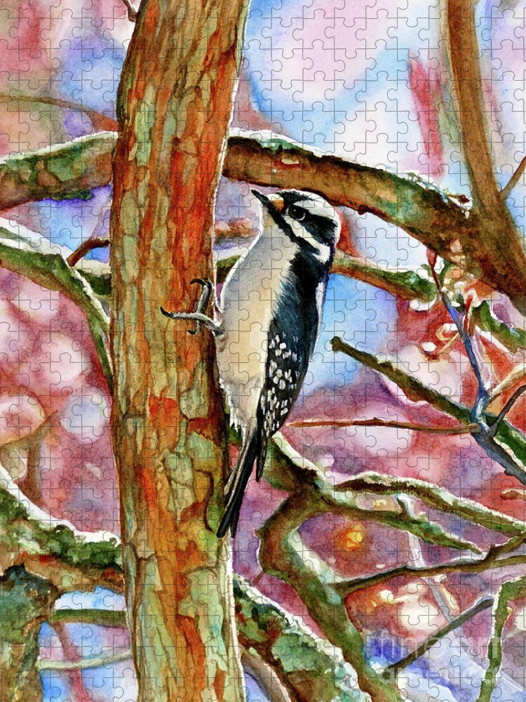 Placer Arts Jigsaw Puzzle featuring the painting #546 Woodpecker #546 by William Lum