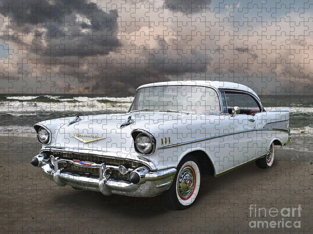 1957 Jigsaw Puzzle featuring the photograph 57 Bel Air Beach Beauty by Ron Long