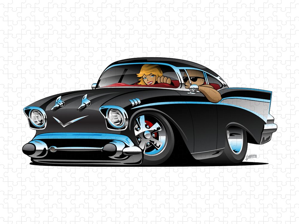 57 Classic Car Cartoon Jigsaw Puzzle by Jeff Hobrath - Fine Art 