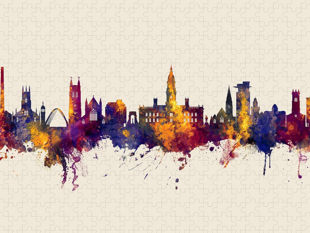 Bolton Jigsaw Puzzle featuring the digital art Bolton England Skyline #6 by Michael Tompsett