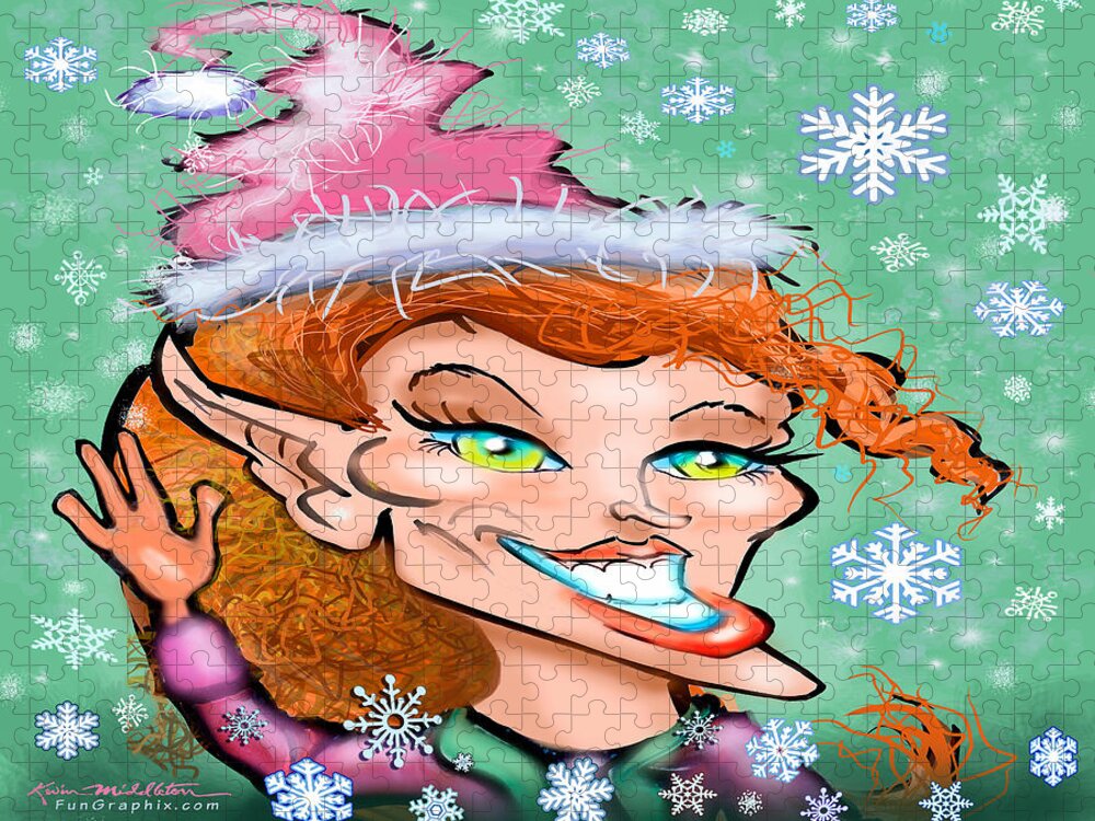 Christmas Jigsaw Puzzle featuring the digital art Christmas Elf by Kevin Middleton