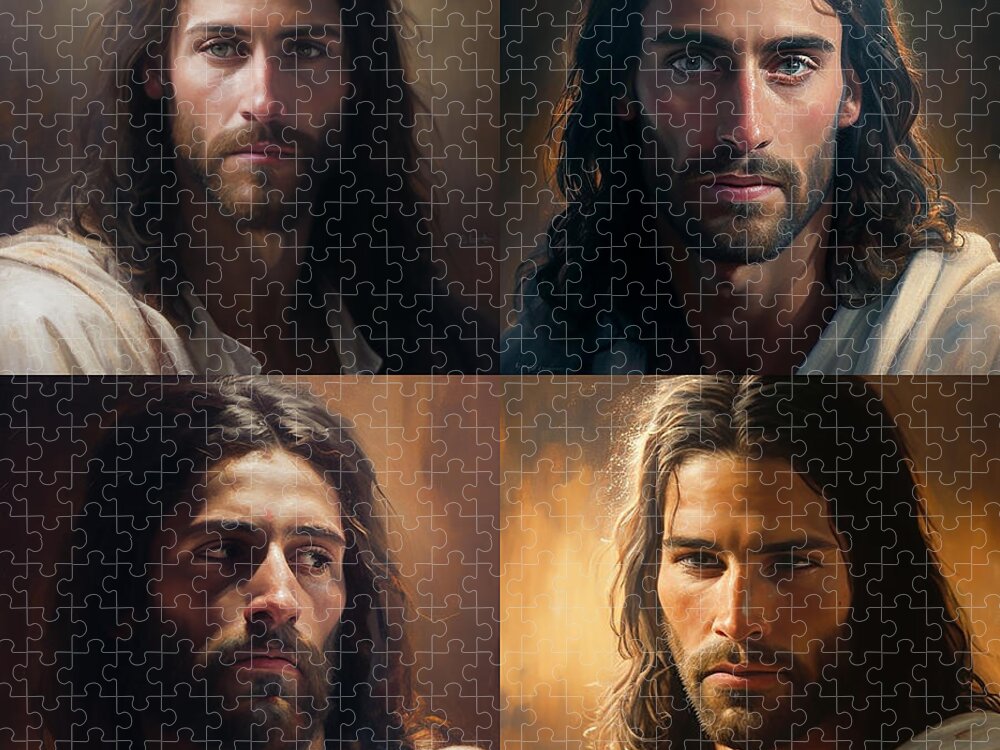 Jesus Christ Jigsaw Puzzle featuring the mixed media Jesus Christ Portrait Grid #6 by Stephen Smith Galleries