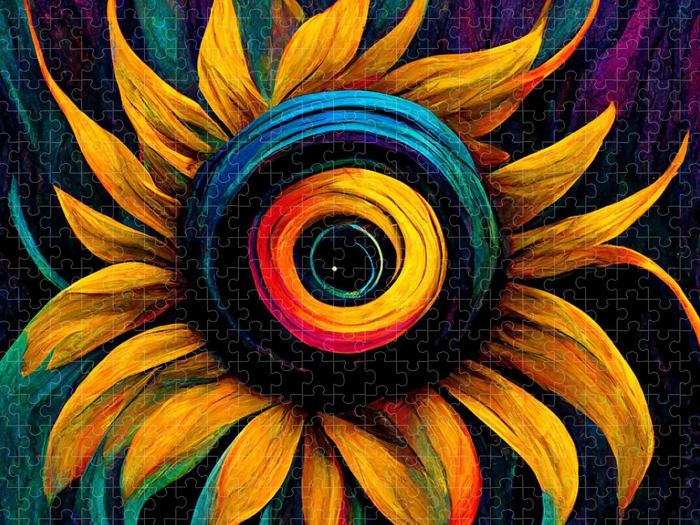 Series Jigsaw Puzzle featuring the digital art Rainbow sunflower #6 by Sabantha