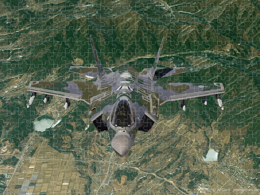 Lightning Jigsaw Puzzle featuring the digital art 60. ROKAF F-35A Ground Support by Custom Aviation Art