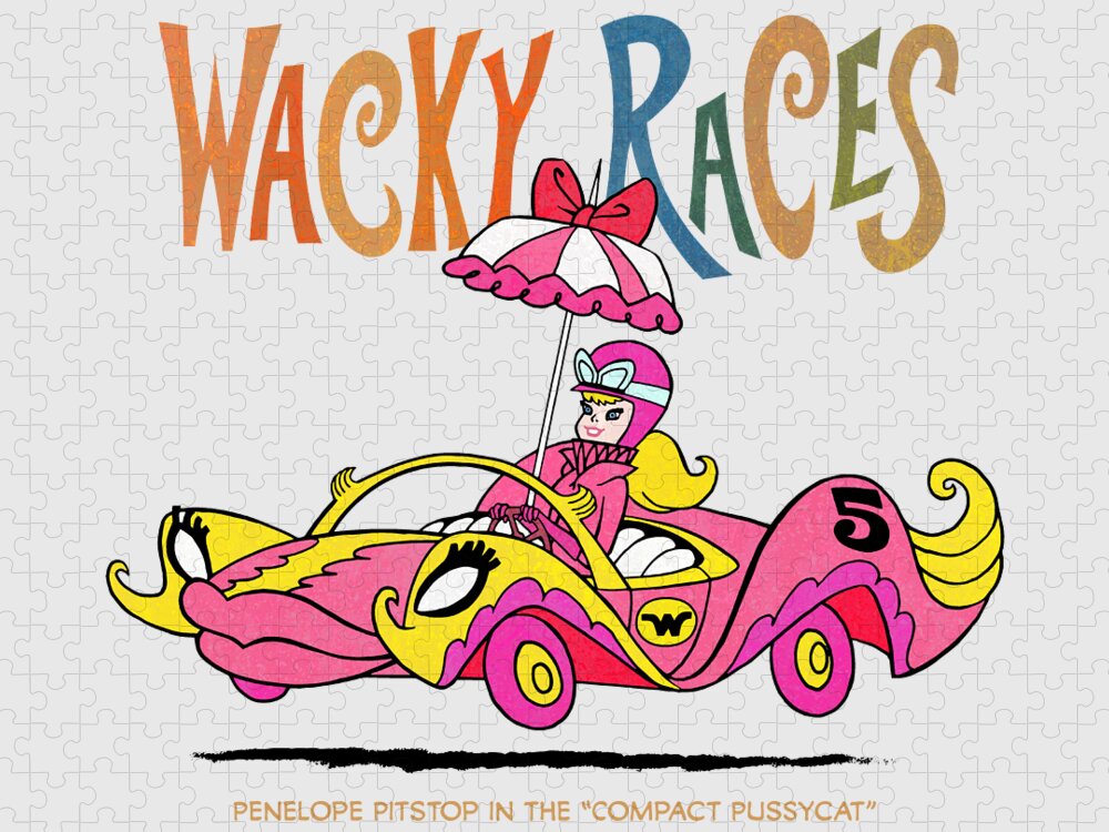 Cartoon Lover Jigsaw Puzzle featuring the digital art 60s Wacky Races Cartoon Penelope Pitstop in the Compact Pussycat by Glen Evans