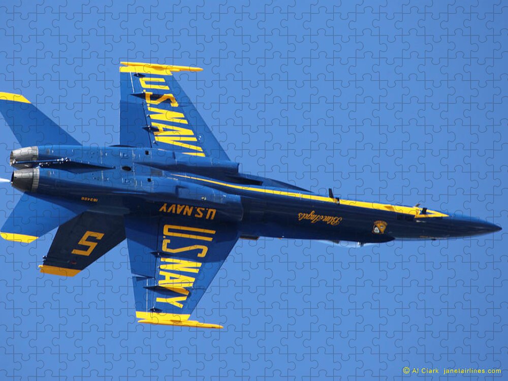 Blue Angels Jigsaw Puzzle featuring the photograph Blue Angels Solo Inverted by Custom Aviation Art