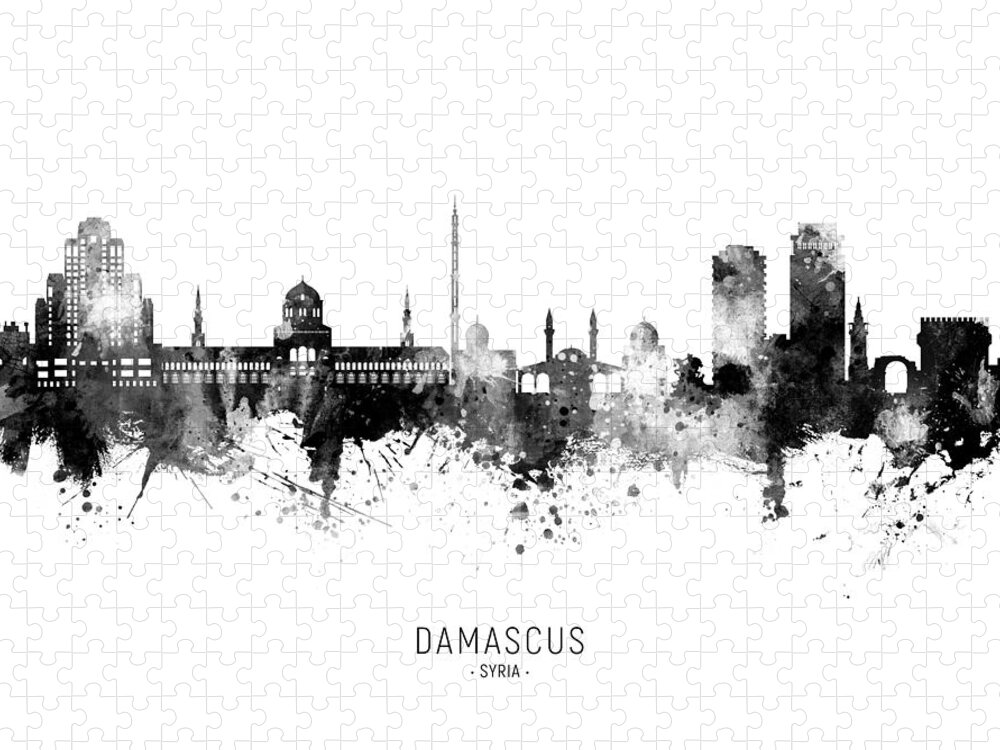 Damascus Jigsaw Puzzle featuring the digital art Damascus Syria Skyline #7 by Michael Tompsett