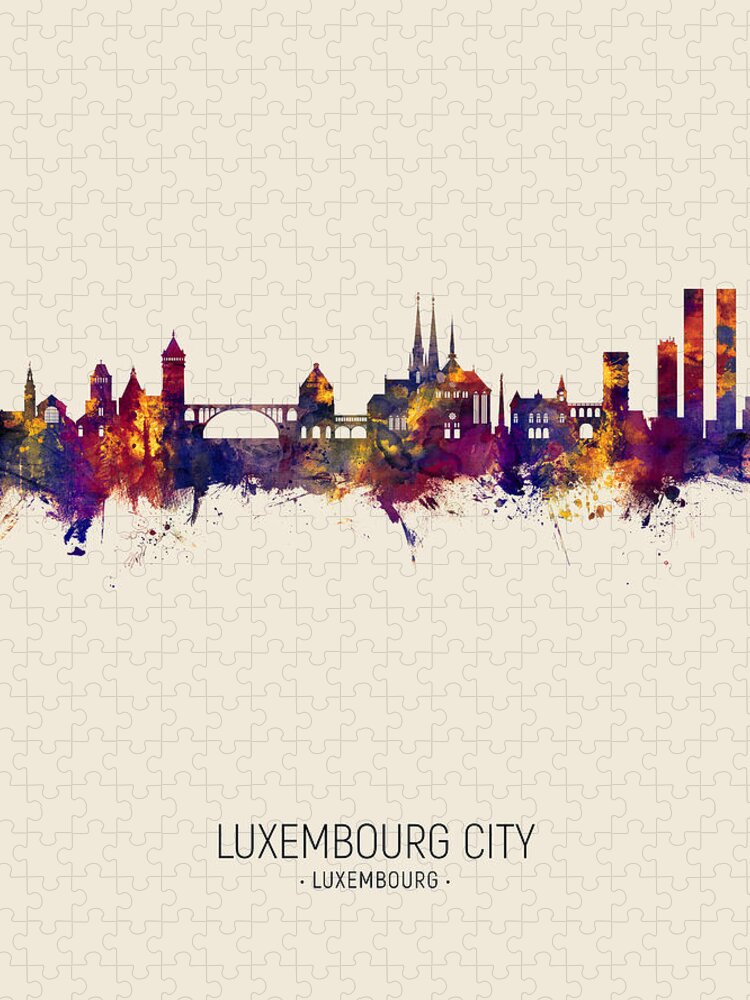 Luxembourg City Jigsaw Puzzle featuring the digital art Luxembourg City Skyline #7 by Michael Tompsett